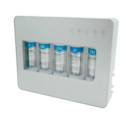 Aqua Cares UF-05B five-stage water purifier with enclosed housing and visible filter cartridges