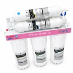 Aqua Cares UF-06 six-stage water purifier showing filter housings and inline cartridges