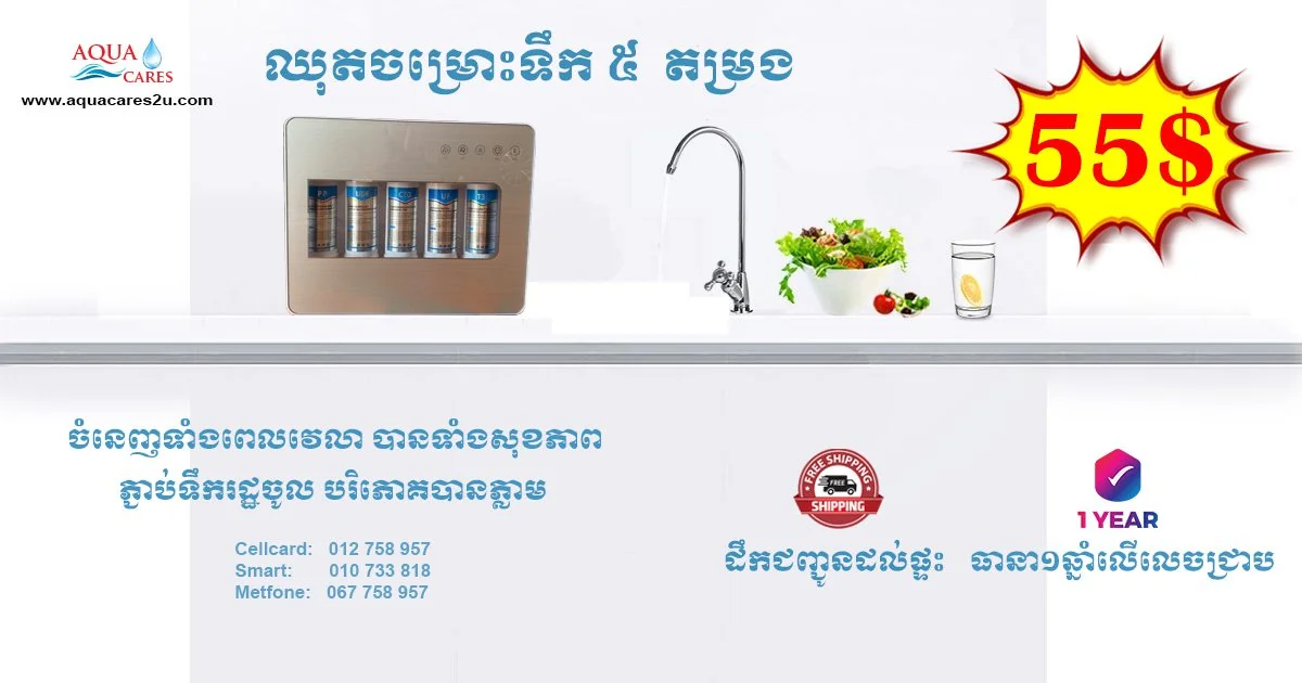 Aqua Cares five-stage water purifier promotional graphic