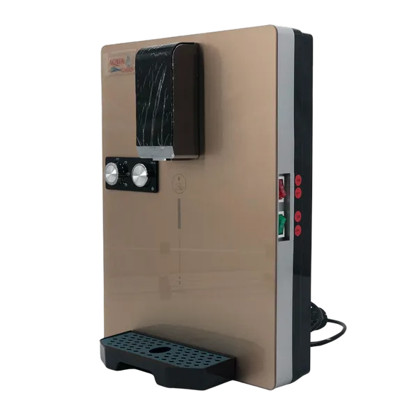 HC-01 Hot and Cold Water Dispenser – Angled View HC-01 wall-mounted hot and cold water dispenser, angled front view