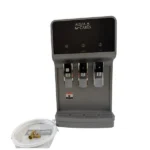 Grey countertop UF water purifier with water tubing and connection fittings