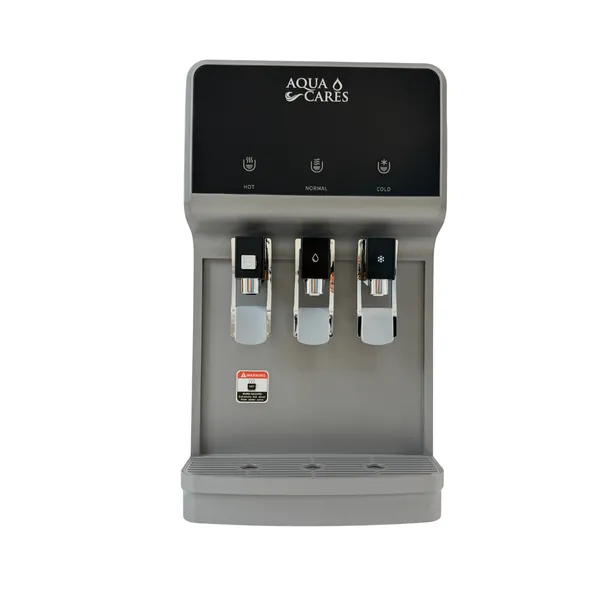 INV-TS-31-GUF Grey Countertop UF Water Purifier – Front View Grey INV-TS-31-GUF countertop UF water purifier with three dispensing taps