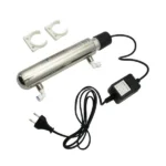 INV-UV-6W 6W: Stainless-steel UV water treatment set with power supply, quick-connect fittings and two mounting clips