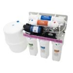 RO-90G reverse osmosis water purifier with all-white housings and pressure tank