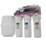 RO-90G reverse osmosis system with all-white filter housings and pressure tank, front view