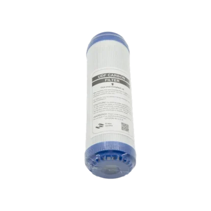 FLT-UDF-10 wrapped 10-inch UDF carbon filter cartridge in a front view