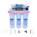 Aqua Cares UF-06-UV water purifier with white housings and included installation accessories