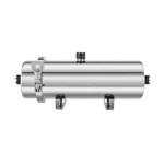 INV-WH-UF1500 stainless-steel water filtration unit showing the clamp closure and connection ports